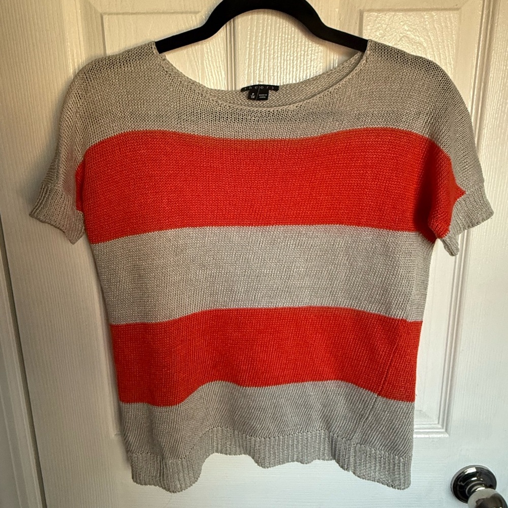 NWOT Theory size Small Women's Striped Sweater - Gray and orange